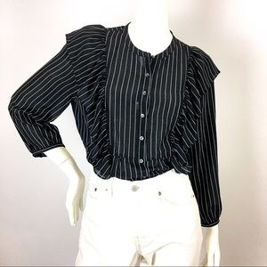 Madewell Black and White Blouse with Ruffles